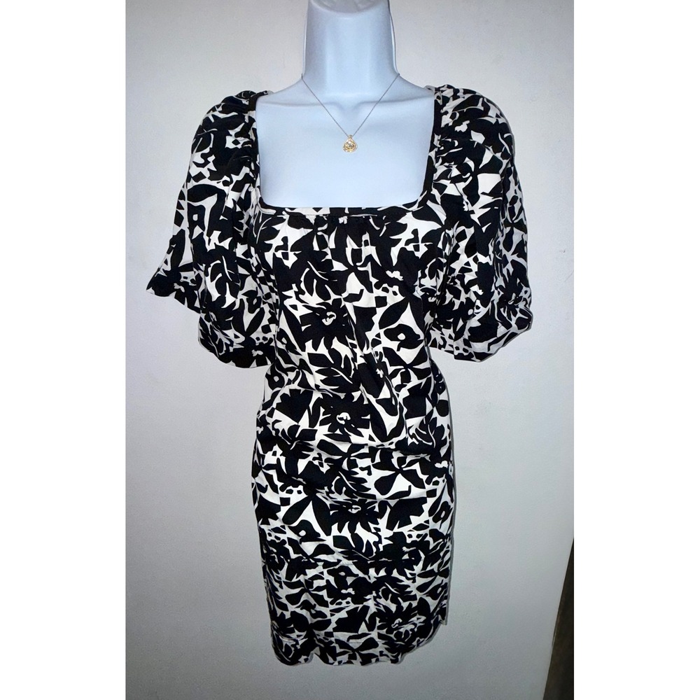 Free Assembly Womens Floral Puff Sleeve Square Neck Mini Dress Size M